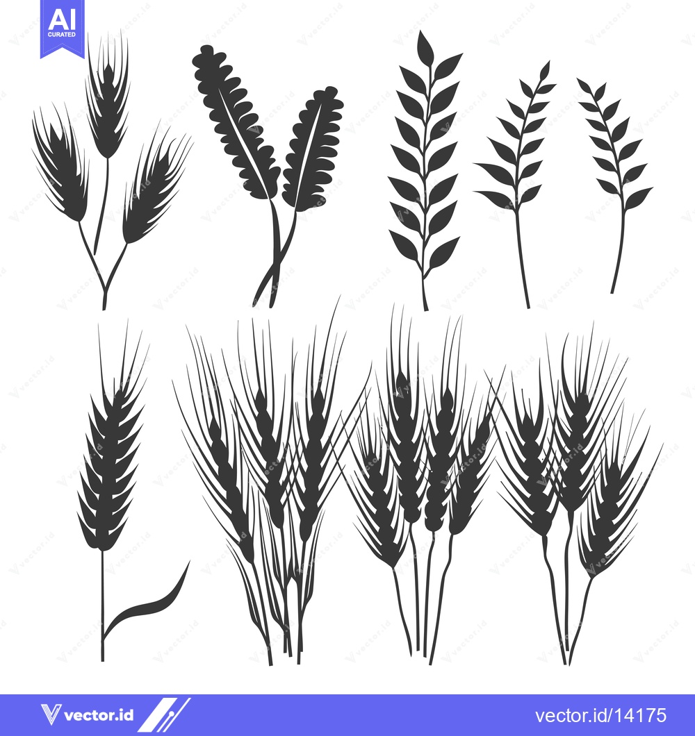 Premium Vector dari A Collection of Wheat and Leaf Silhouettes