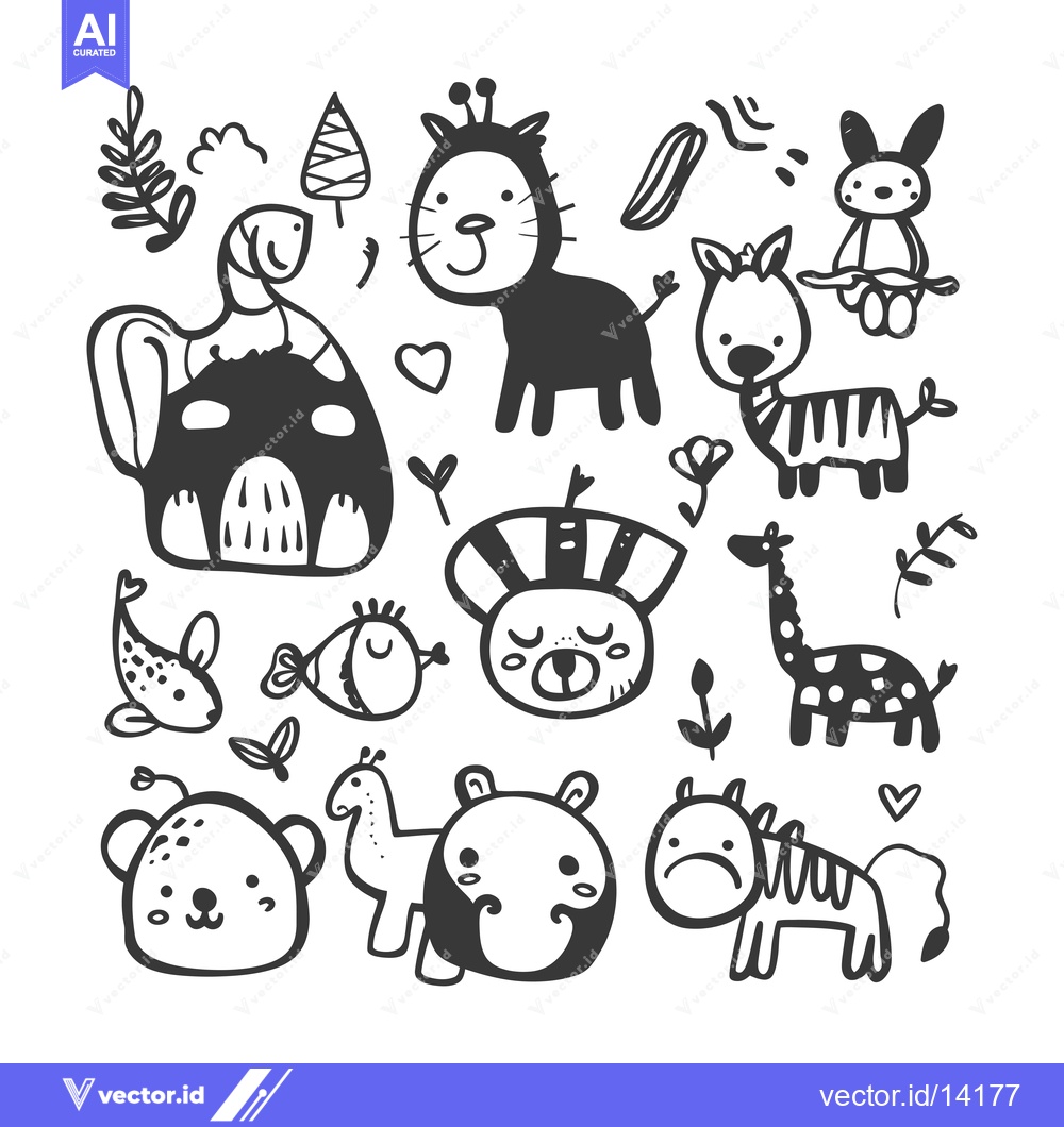 Premium Vector dari A Collection of Whimsical Hand-Drawn Animal Illustrations