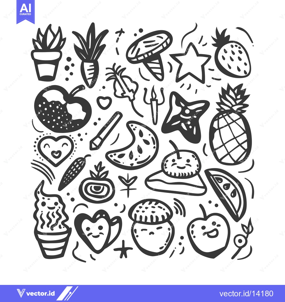 Premium Vector dari A Collection of Whimsical Hand-Drawn Food and Nature Illustrations