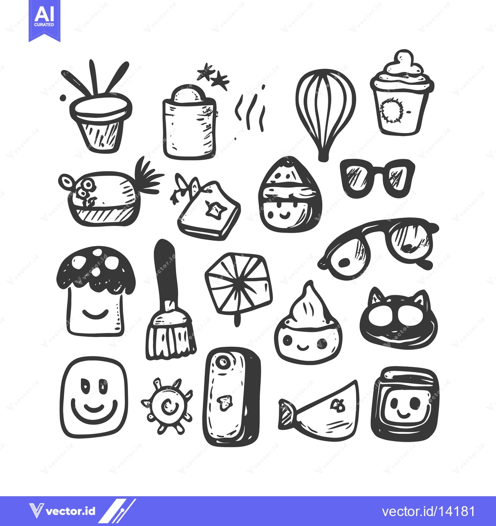 Premium Vector of A Collection of Whimsical Hand-Drawn Icons in Black and White