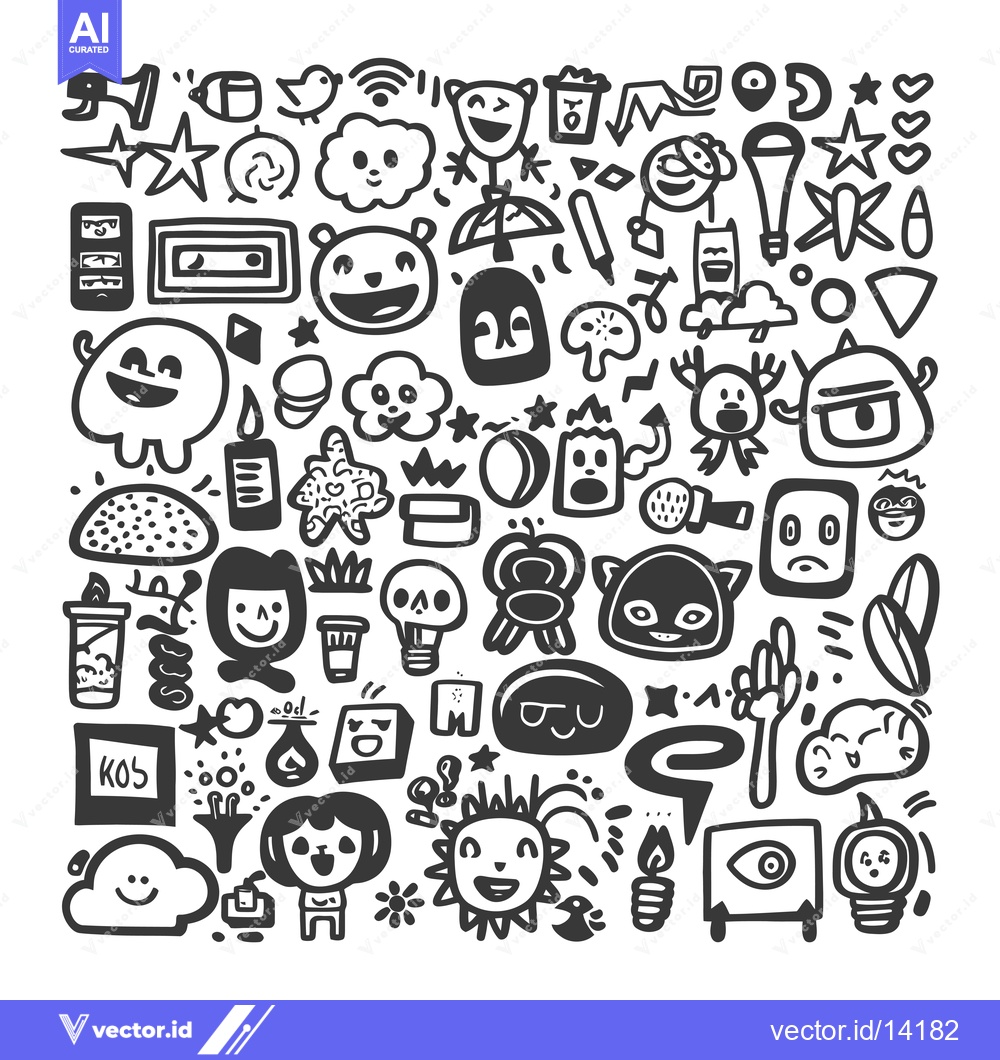 Premium Vector of A Collection of Whimsical Hand-Drawn Illustrations Featuring Diverse C