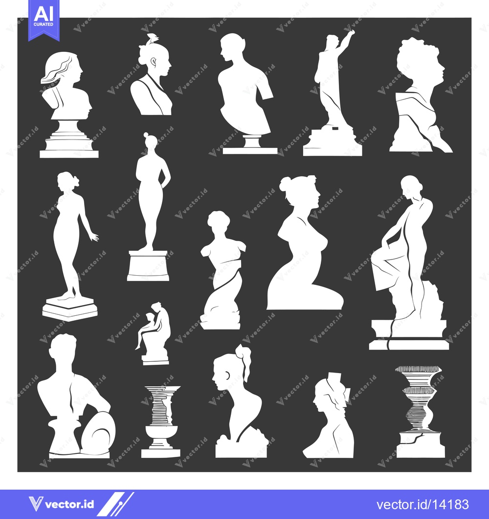 Premium Vector of A Collection of White Silhouettes of Classical Statues