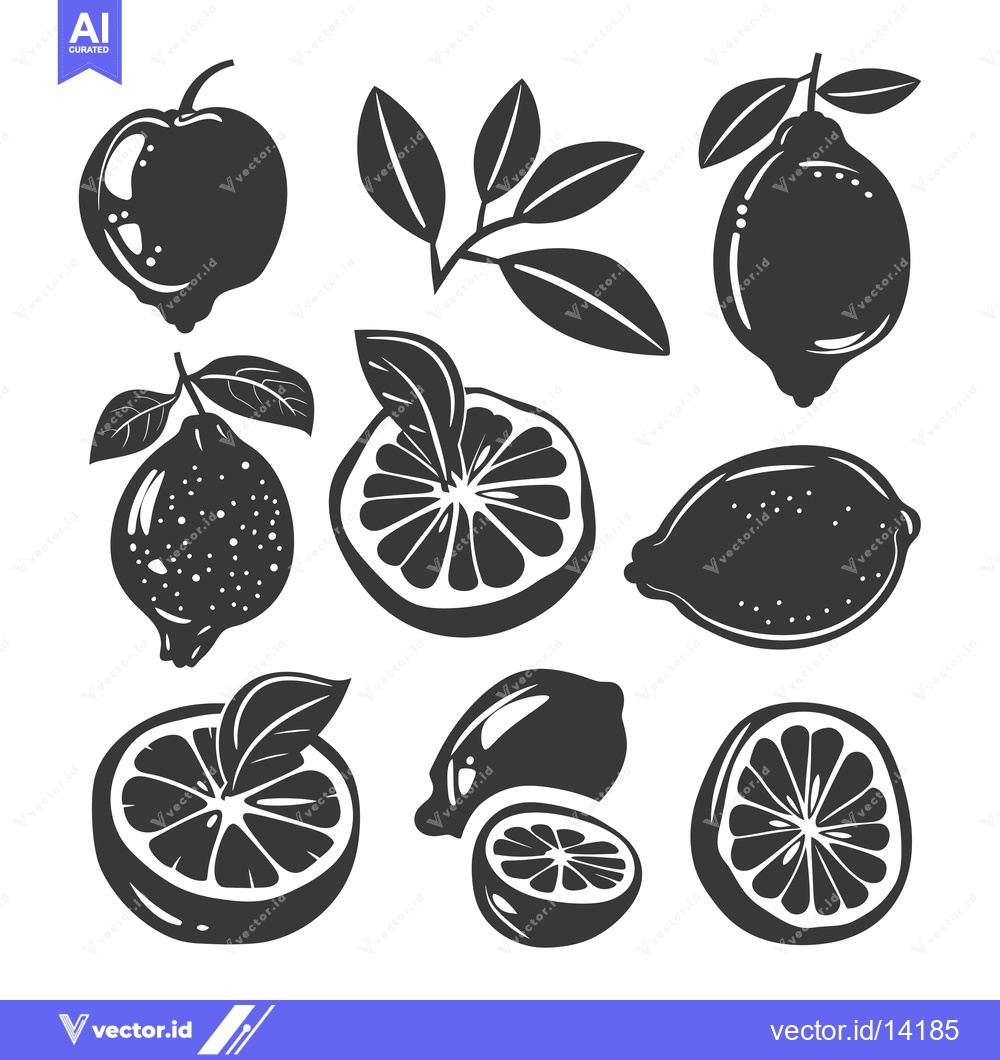 Premium Vector dari A Collection of Whole and Sliced Lemons with Leaves