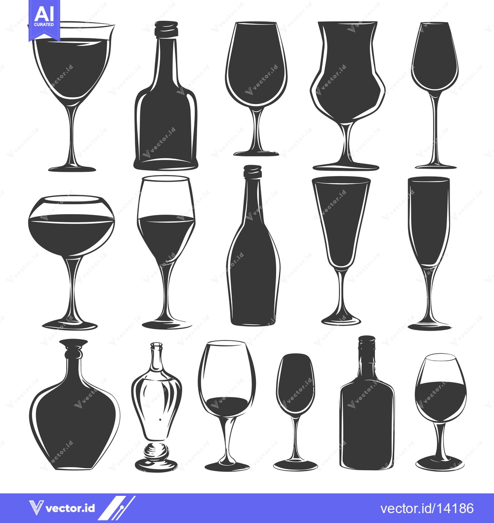 Premium Vector dari A Collection of Wine Bottles and Glasses