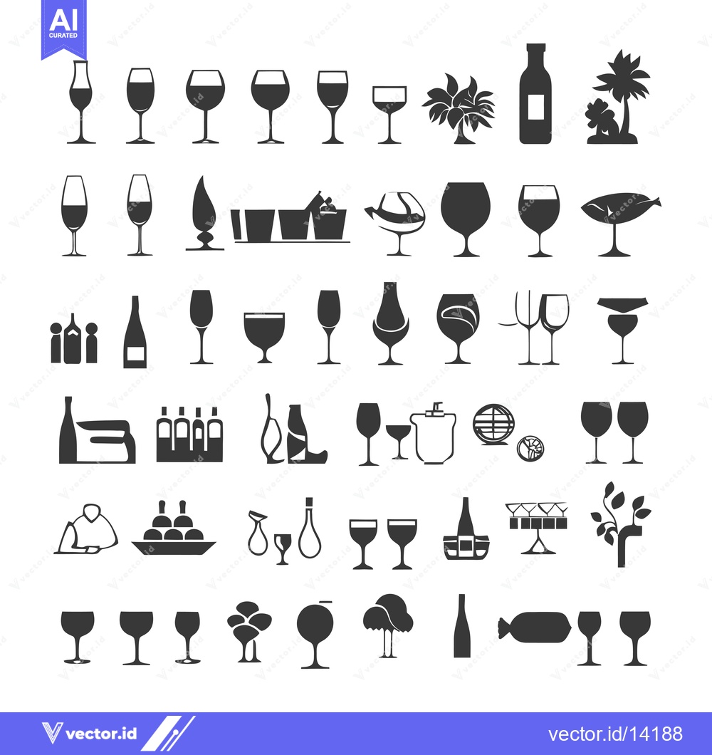 Premium Vector of A Collection of Wine-Related Icons in Black Silhouettes