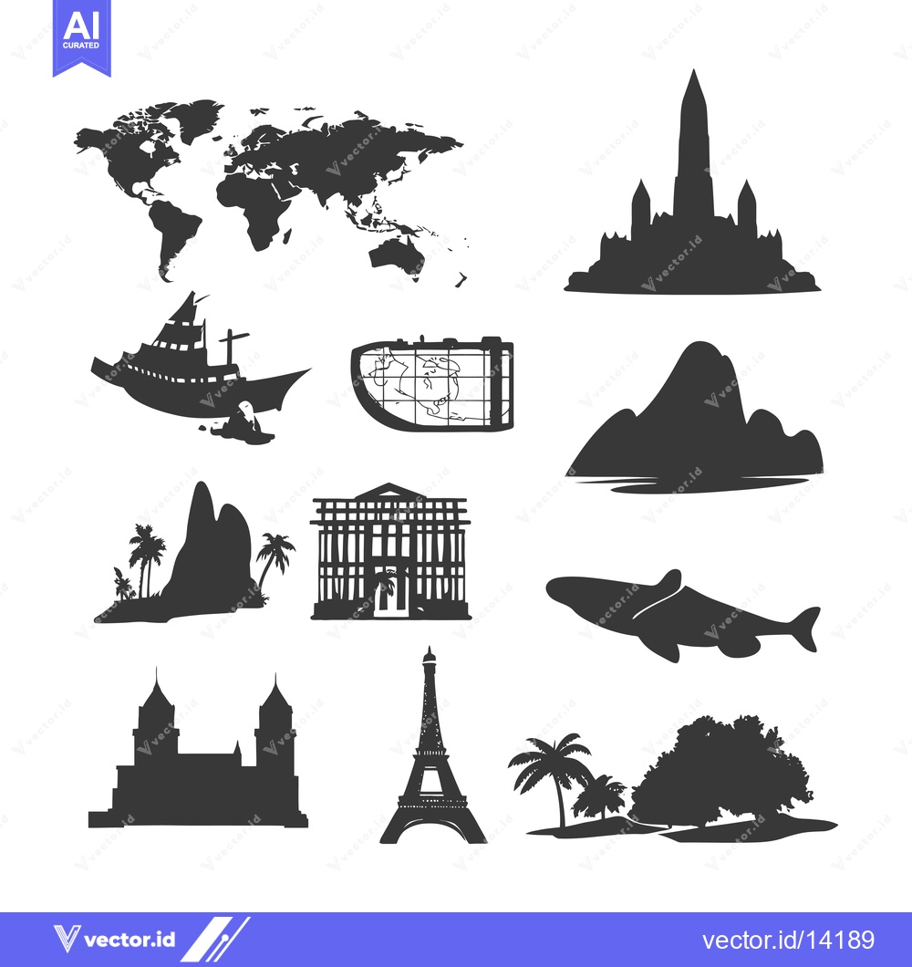 Premium Vector of A Collection of World Landmarks and Geographical Features in Silhouett