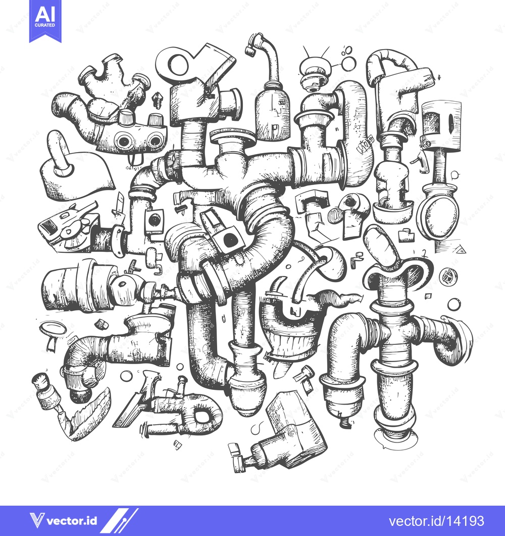 Premium Vector dari A Complex Intertwining of Hand-Drawn Plumbing Pipes and Fittings