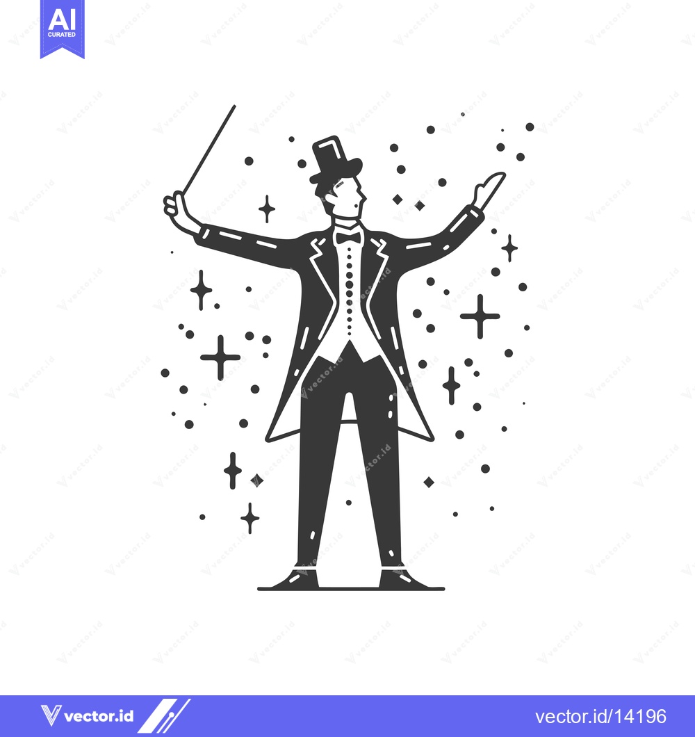 Premium Vector of A conductor in a tuxedo with a baton, conducting music