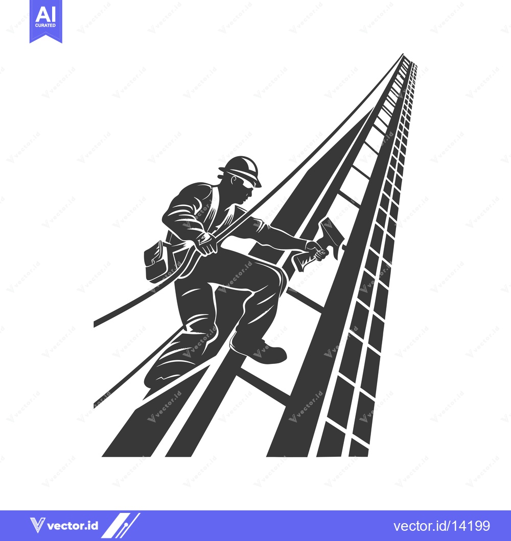 Premium Vector dari A Construction Worker Ascending a Tall Ladder