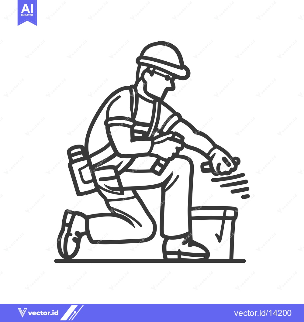 Premium Vector of A Construction Worker Kneeling and Using a Tool