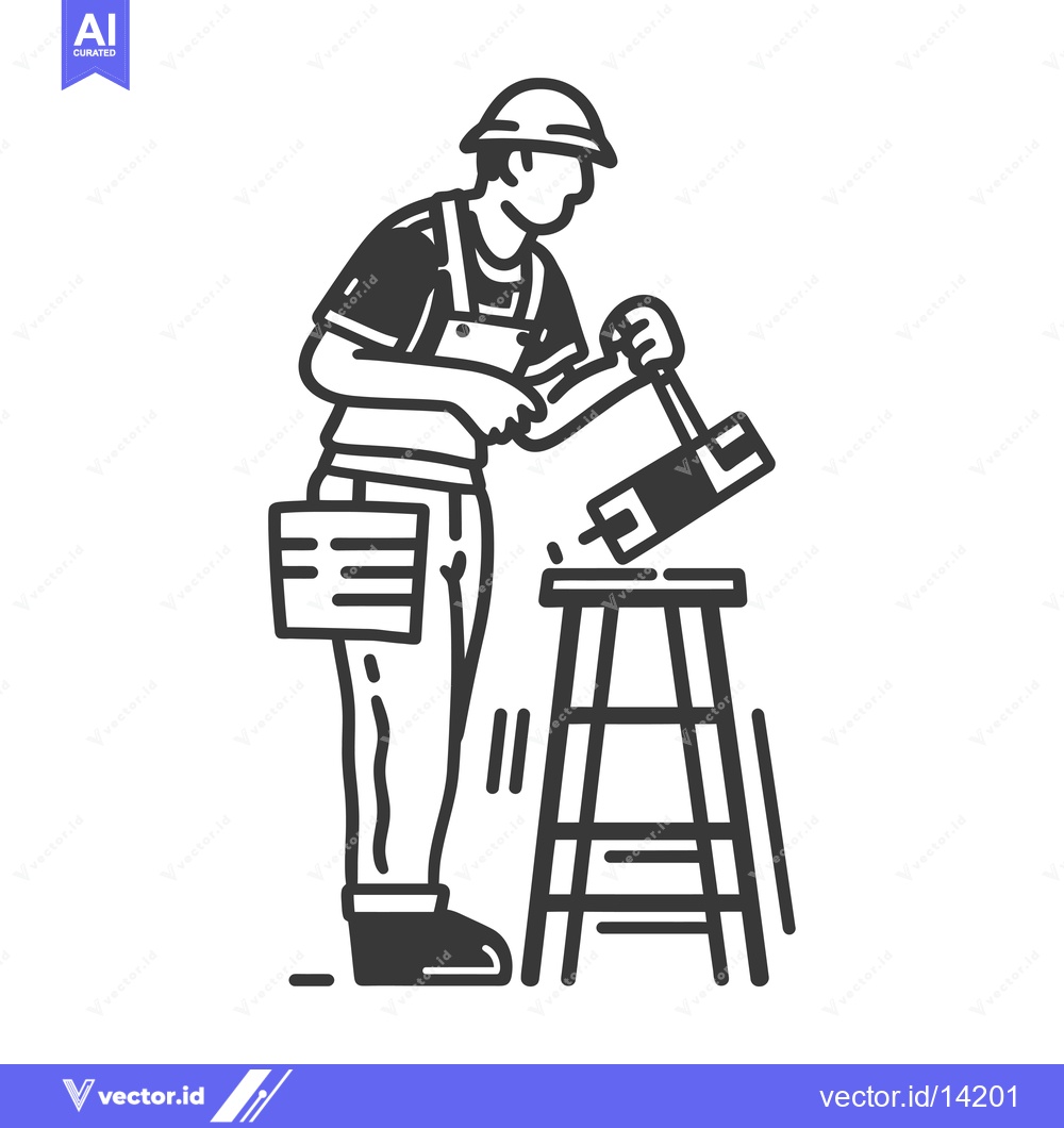 Premium Vector dari A Construction Worker Using a Hammer to Nail a Piece of Wood