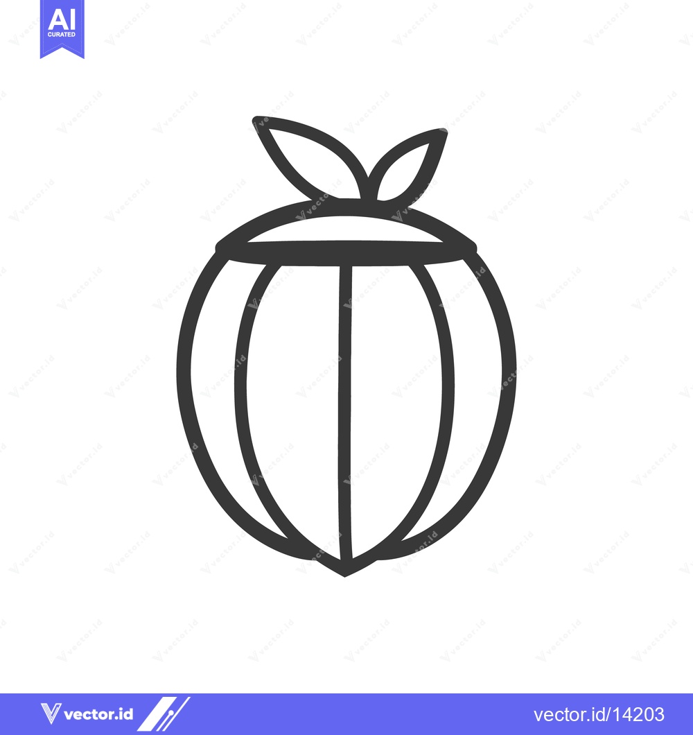 Premium Vector of Simple black line drawing of a stylized fruit with leaves
