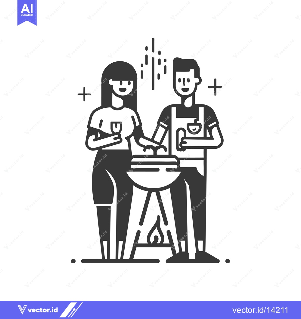 Premium Vector of A Couple Grilling Food Together at a Barbecue
