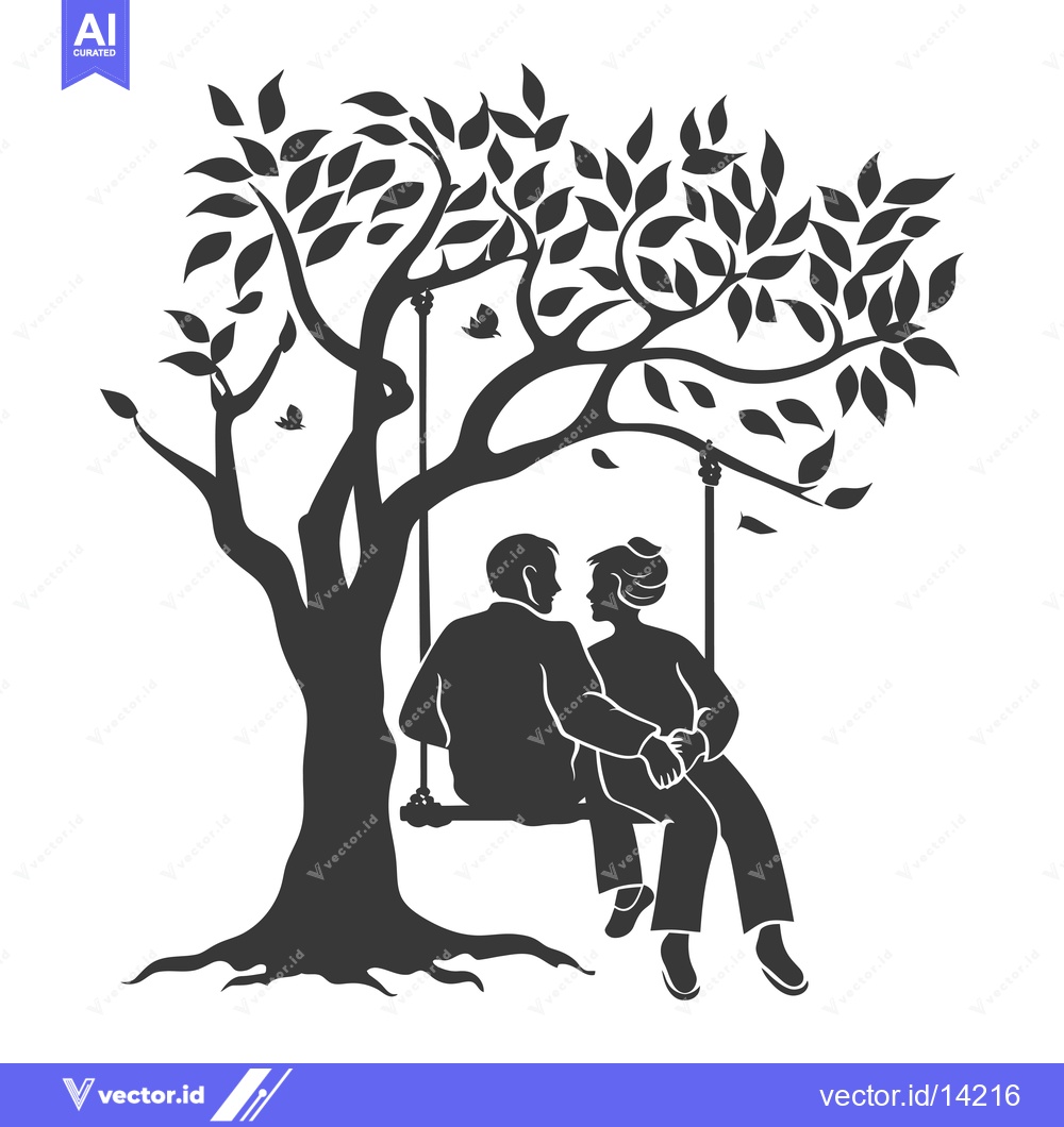 Premium Vector of A Couple Silhouetted on a Swing Under a Leafy Tree