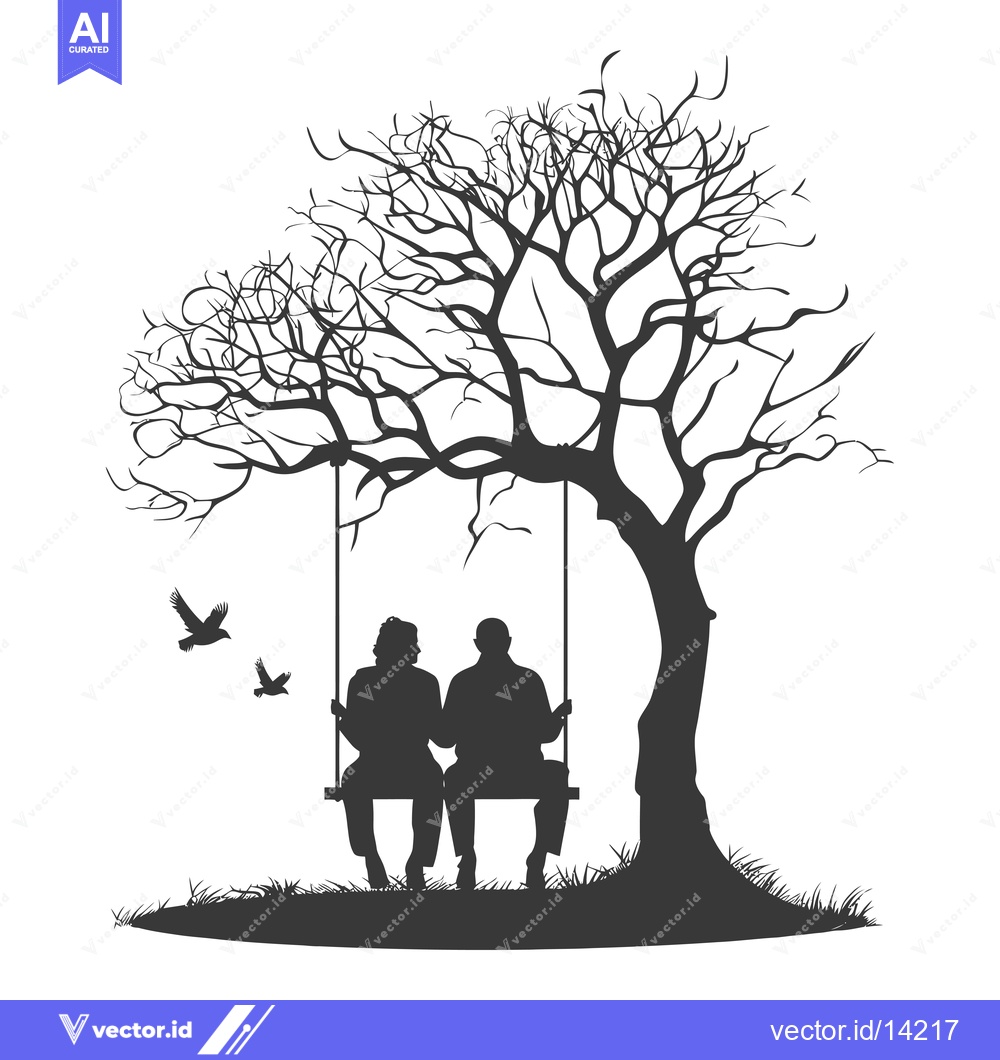 Premium Vector of A Couple Sitting on a Swing Under a Bare Tree