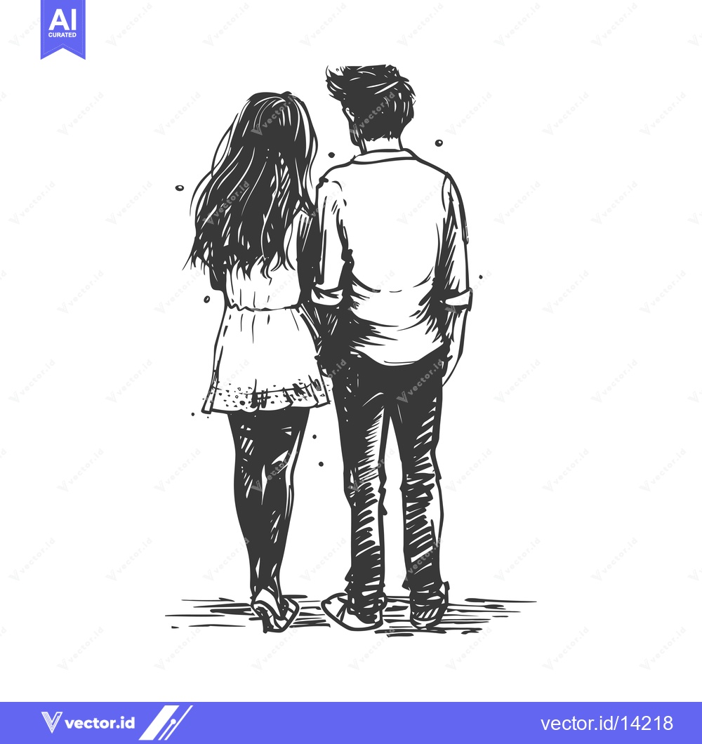 Premium Vector dari A Couple Standing Back to Back in a Hand Drawn Sketch