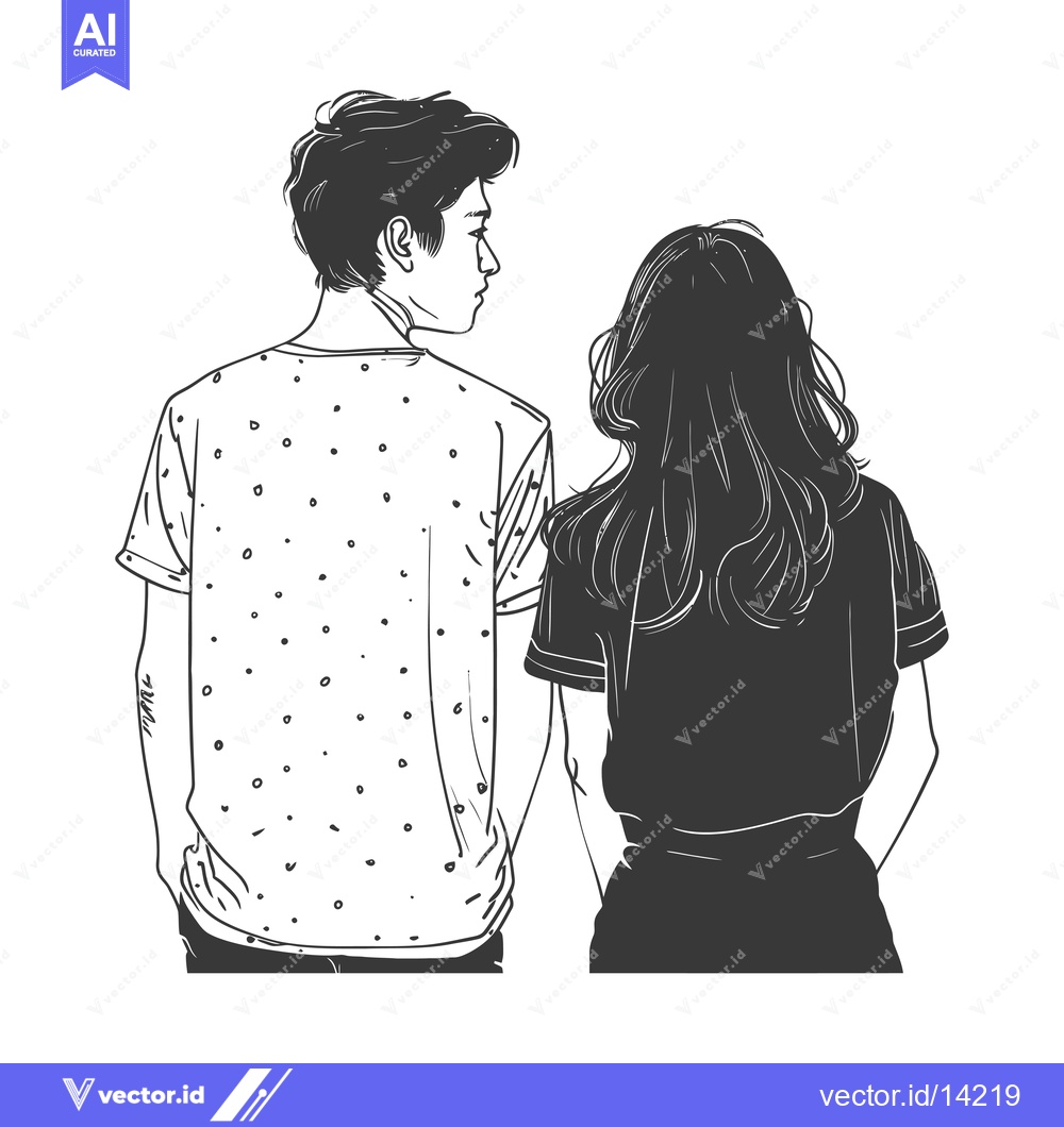 Premium Vector of A Couple Standing Back-to-Back in a Simple, Modern Illustration