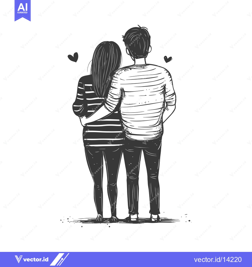 Premium Vector dari A couple standing back to back with their arms around each other