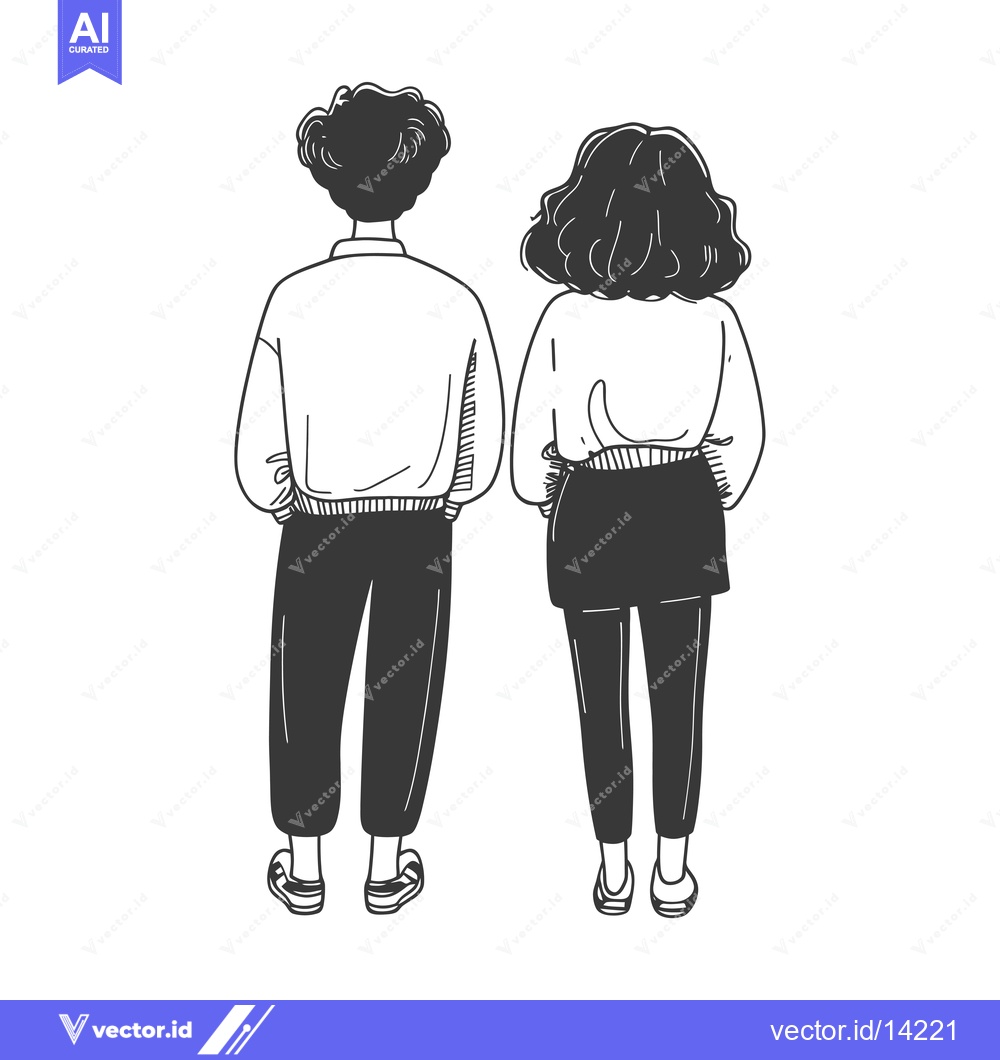 Premium Vector dari A couple standing back to back with their hands in their pockets