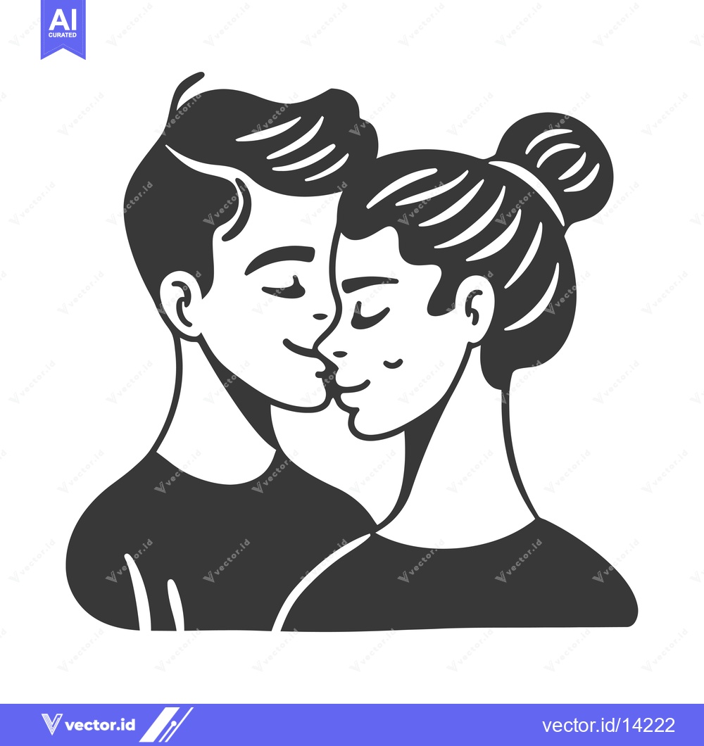 Premium Vector of A couple with closed eyes about to kiss each other