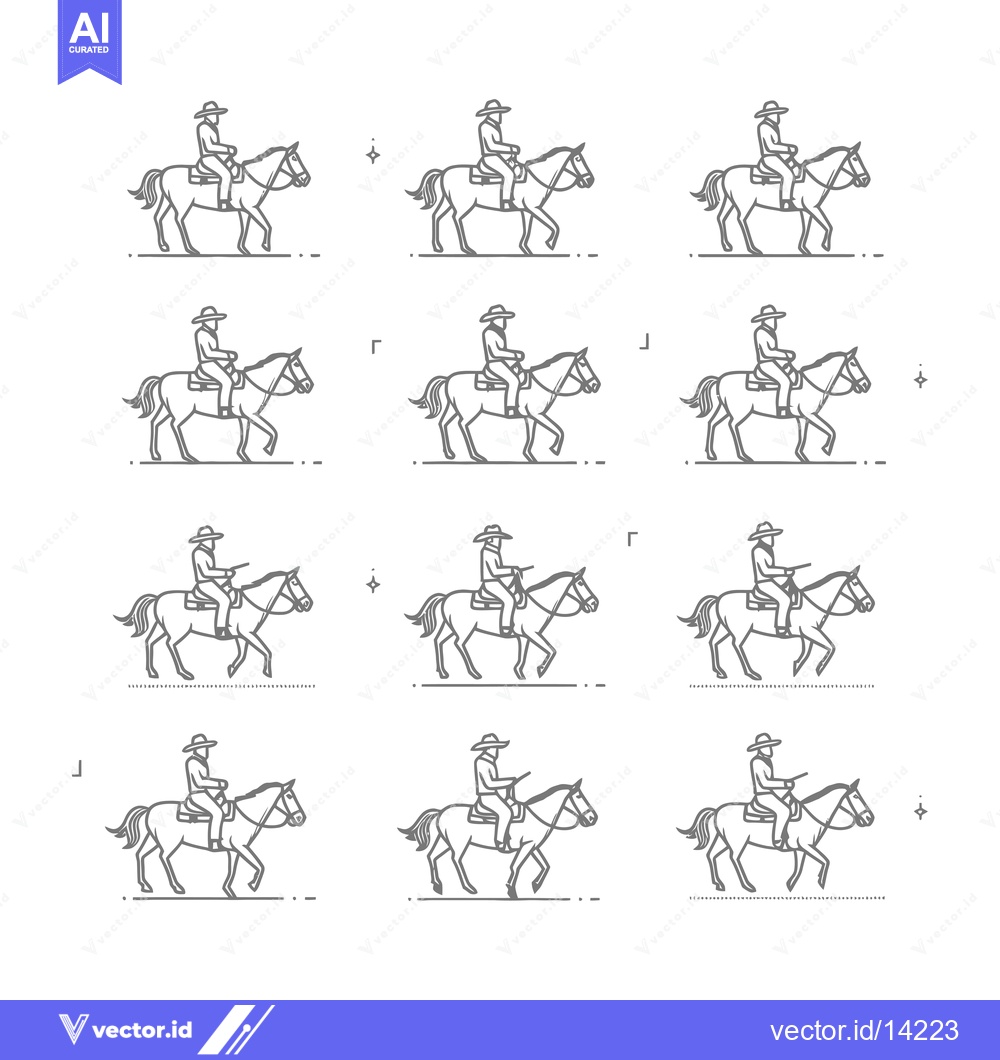 Premium Vector dari A Cowboy Riding a Horse in Multiple Positions
