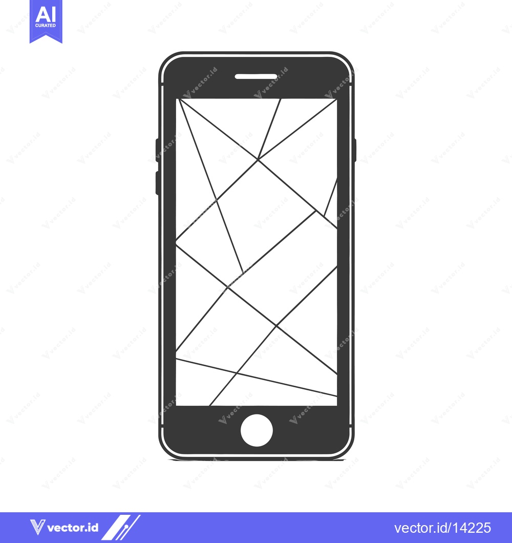 Premium Vector dari A Cracked Smartphone Screen with a Black Outline