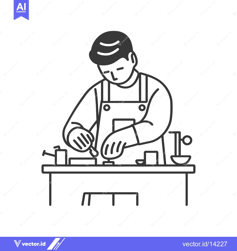Premium Vector dari A Craftsman Working on a Project at a Table