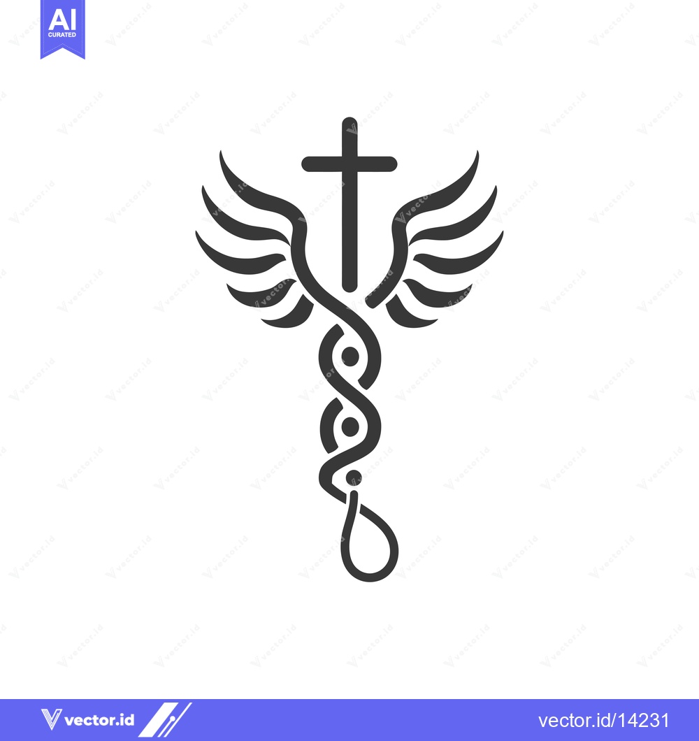 Premium Vector dari A Cross with Wings and a Caduceus Symbol