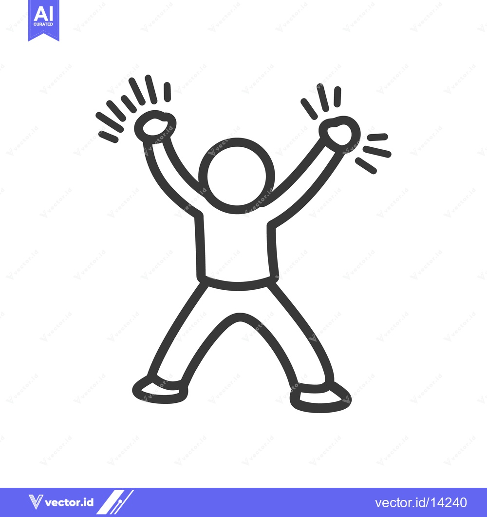 Premium Vector of Simplified outline figure of a person celebrating with arms raised up