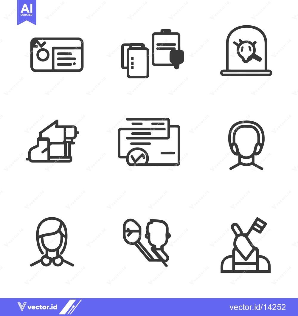 Premium Vector of Various business icons featuring documents people and objects in black