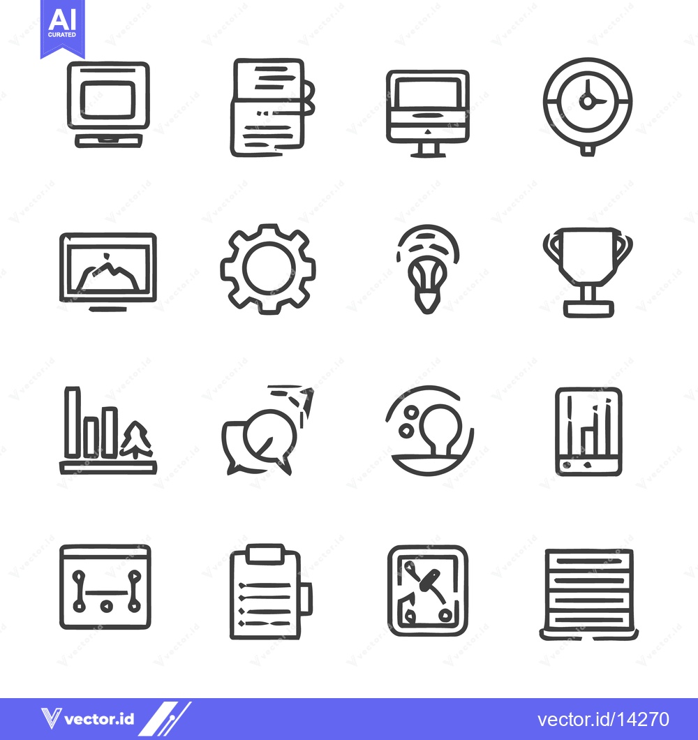 Premium Vector of Business and Technology Icons: A Collection of Essential Symbols in Li