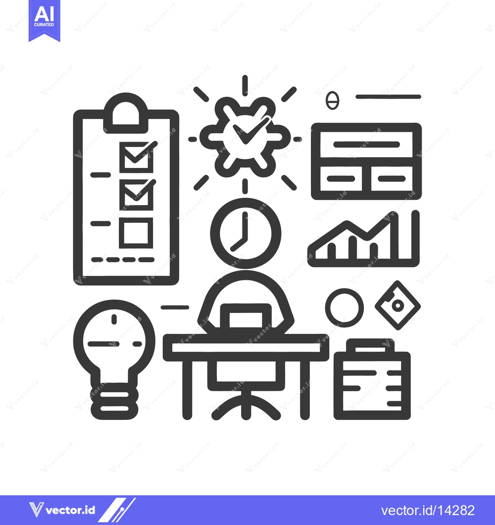Premium Vector of A stylized office scene depicting work productivity and time managemen