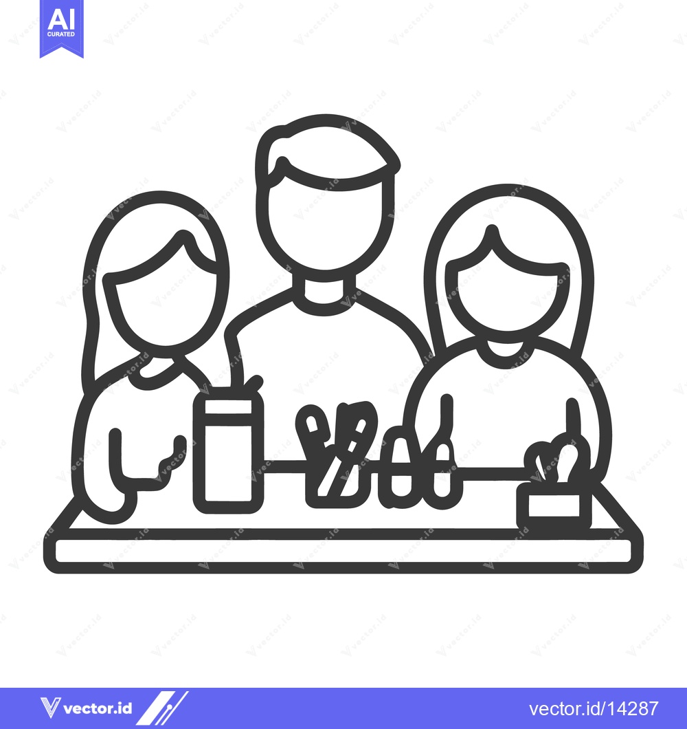Premium Vector of Three people sit at a table with drinks and objects