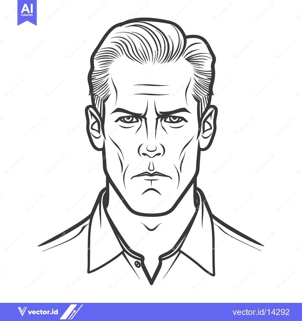 Premium Vector dari A stern black and white illustration of an adult male face