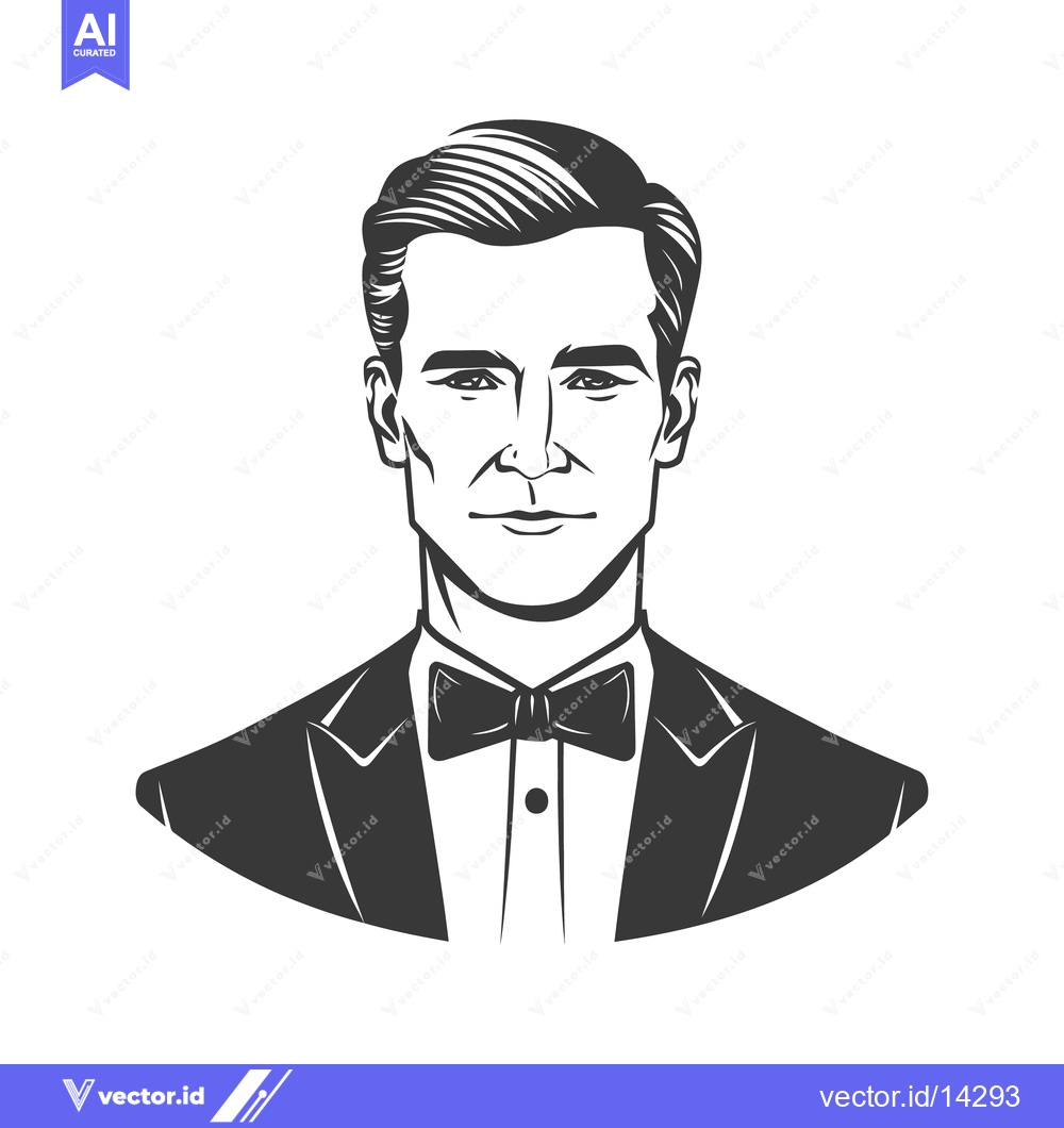 Premium Vector dari A formal portrait illustration of an elegant man in a tuxedo