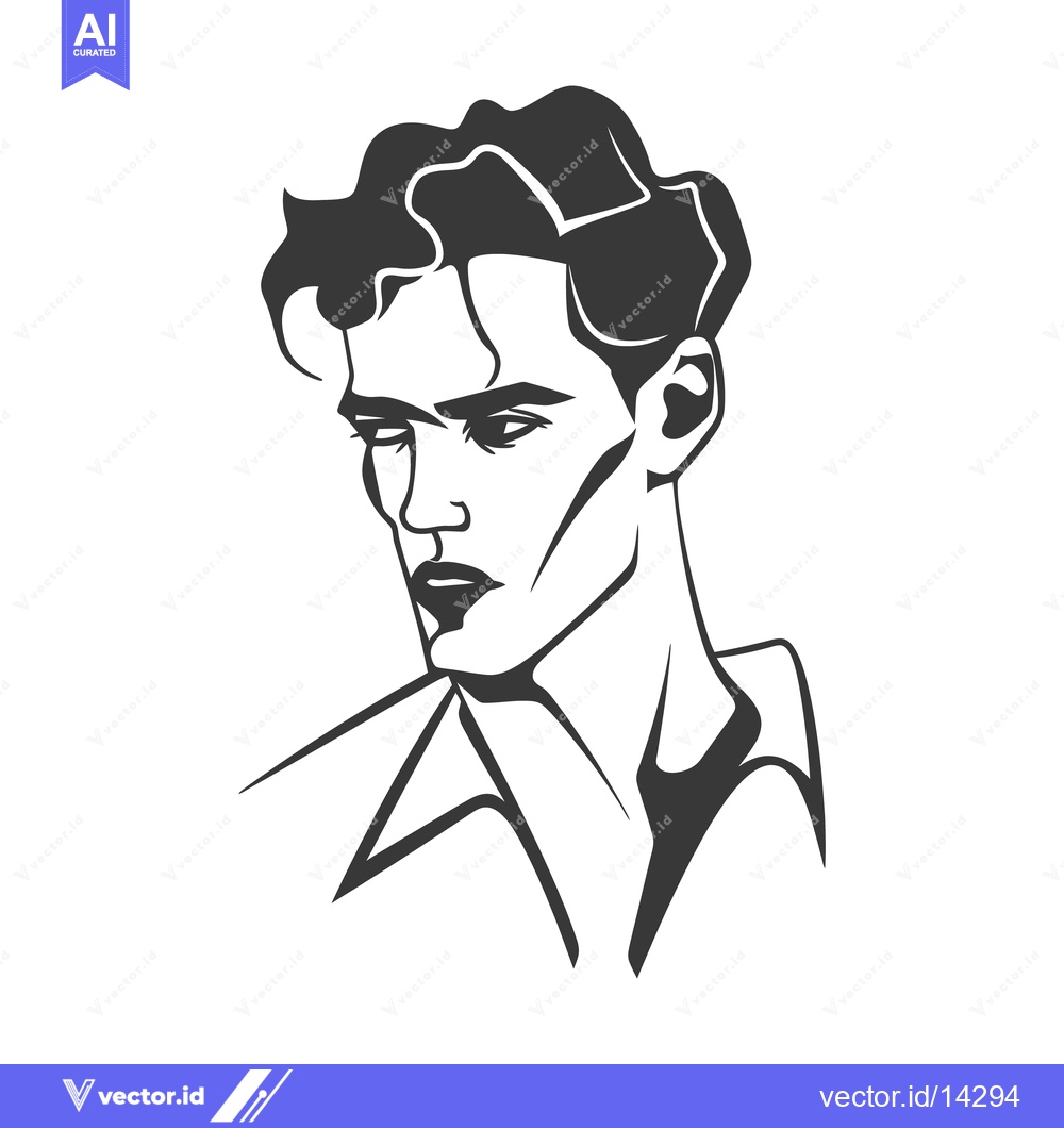 Premium Vector dari A stylized monochrome portrait of a man with dark hair