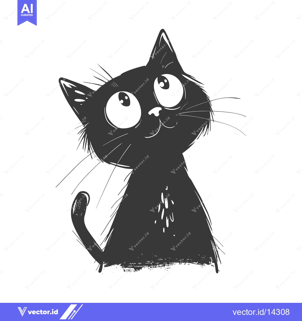 Premium Vector dari A Curious Black Cat Looking Up with Big Eyes and a Smile