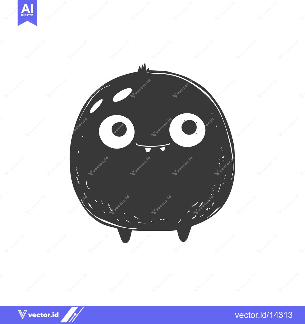 Premium Vector dari A Cute Black and White Monster with Big Eyes and a Small Smile