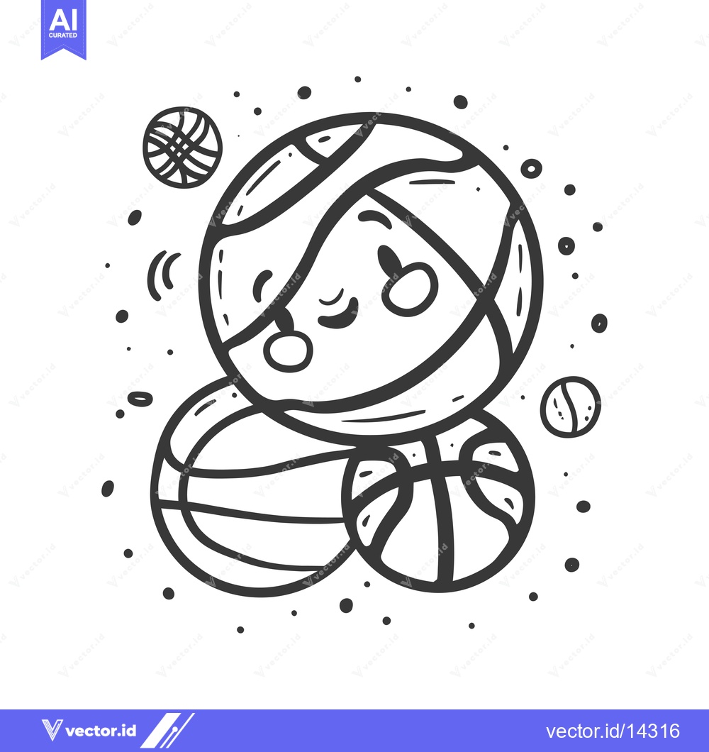 Premium Vector of A Cute Cartoon Basketball With A Happy Face Surrounded By Other Basket