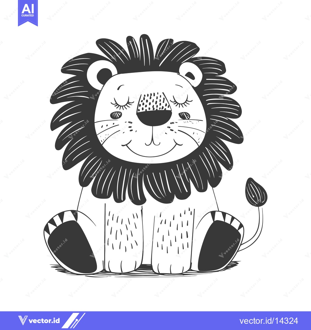Premium Vector of A Cute Cartoon Lion with Closed Eyes and a Smile