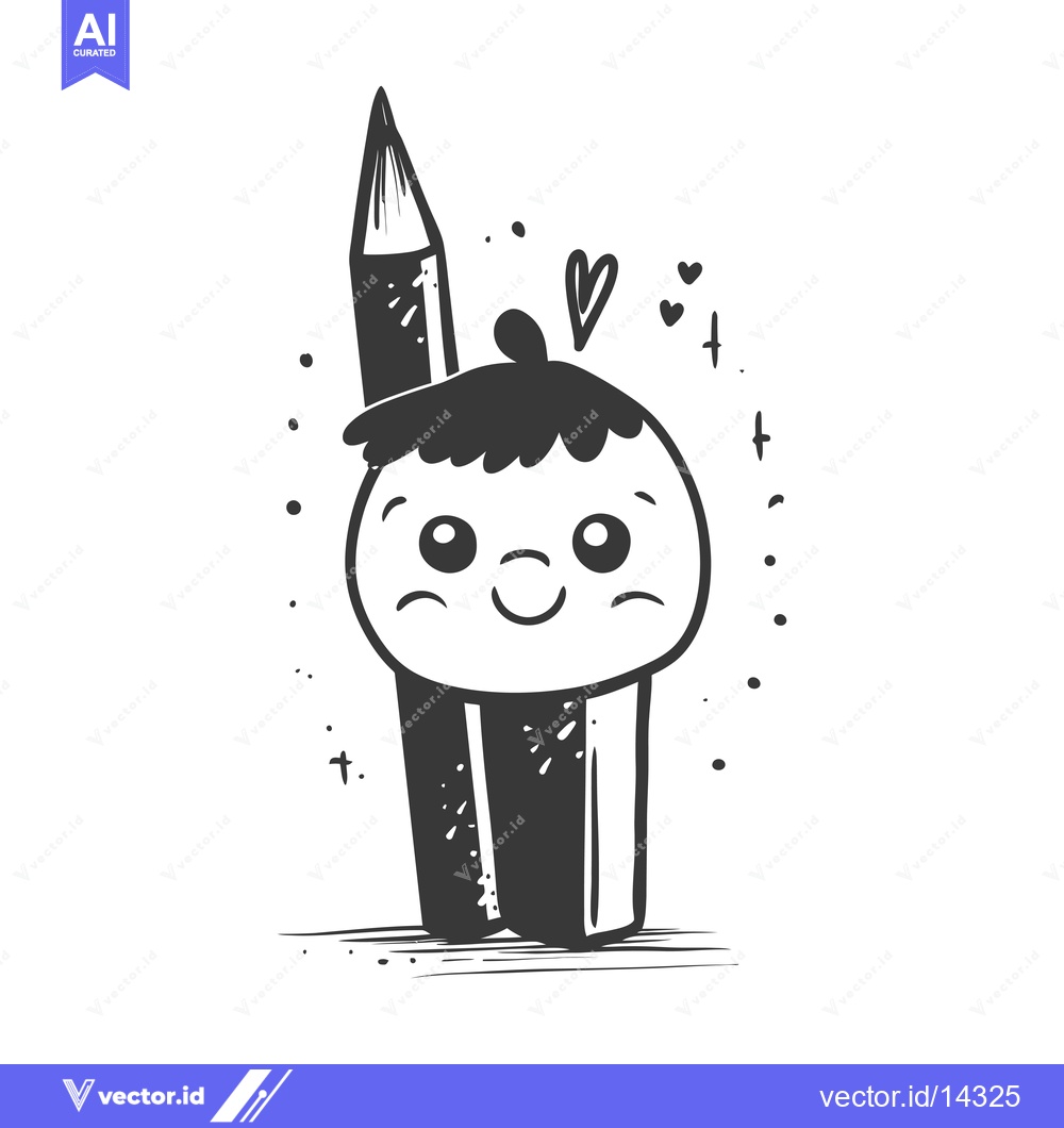 Premium Vector dari A Cute Cartoon Pencil Character with a Smiling Face