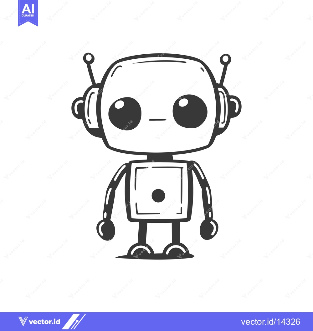 Premium Vector of A Cute, Cartoon-Style Robot with Large Eyes