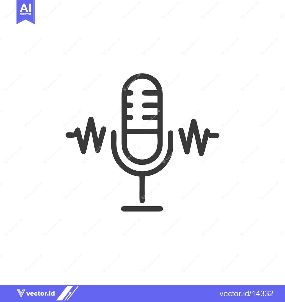 Premium Vector dari Simple Line Art Microphone Icon with Sound Waves