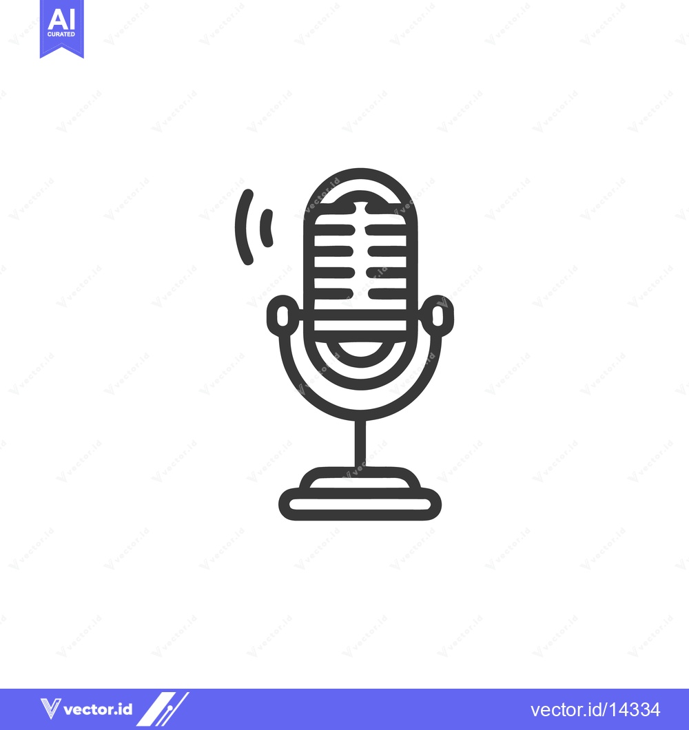 Premium Vector of Retro Microphone Icon with Sound Waves, Podcast Recording Symbol