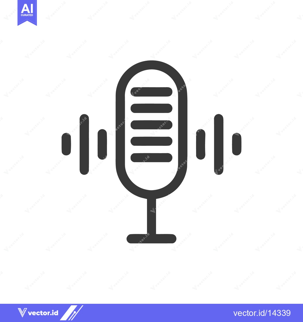 Premium Vector of Podcast Microphone Icon with Sound Waves, Minimalist Design on White B