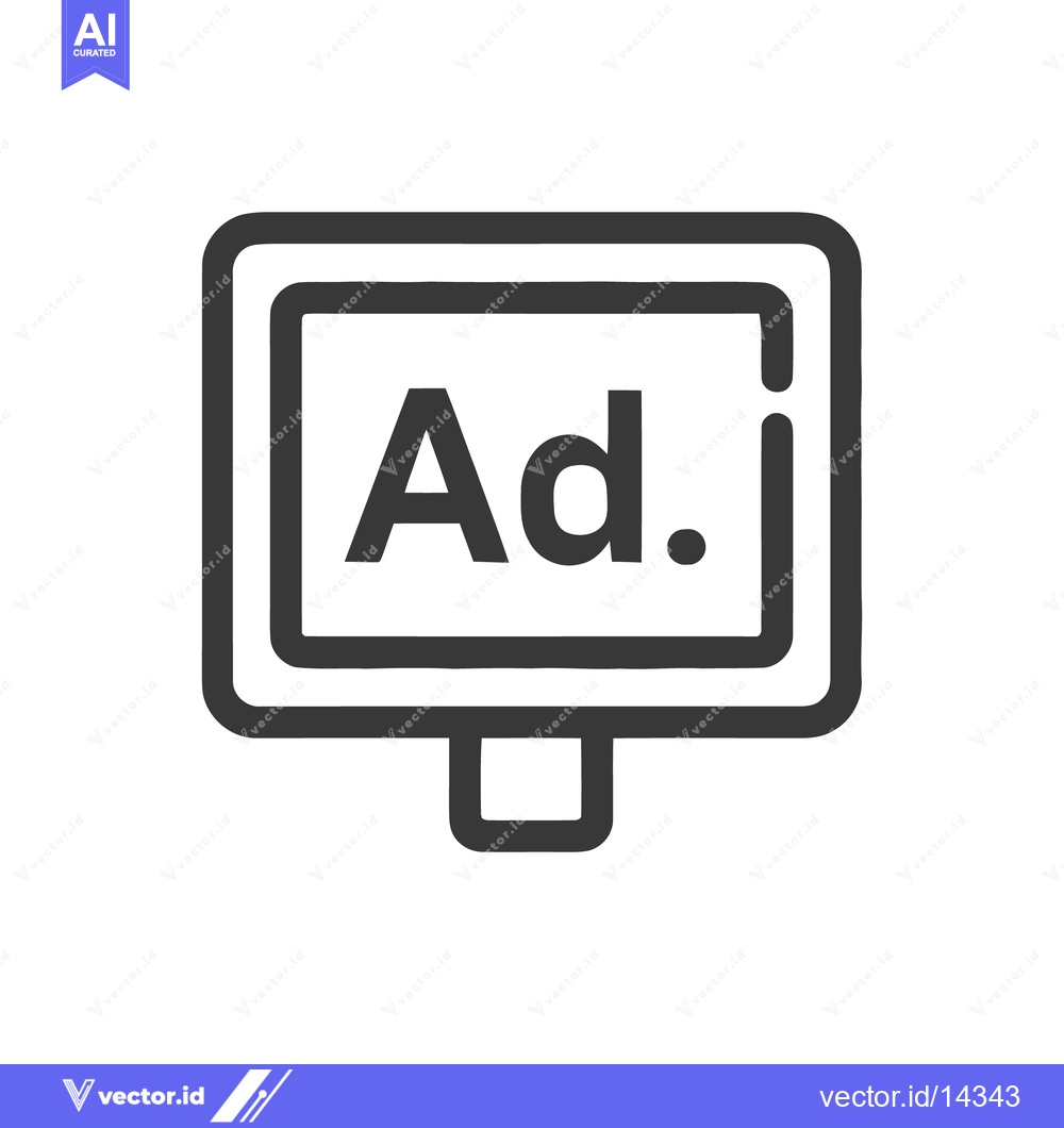 Premium Vector of Minimalist Ad Icon: Dark Gray Outline on White Background, Clean Desig