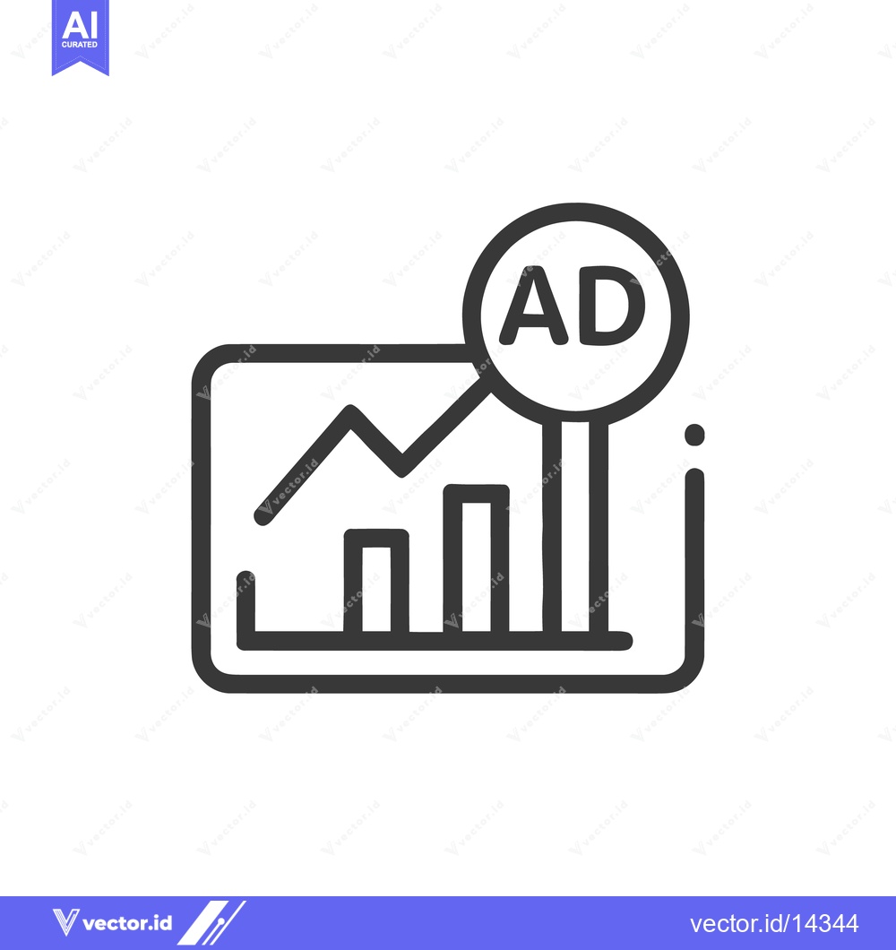 Premium Vector dari Advertising Analytics Icon: Graph with "AD" Symbol, Minimalist Design.
