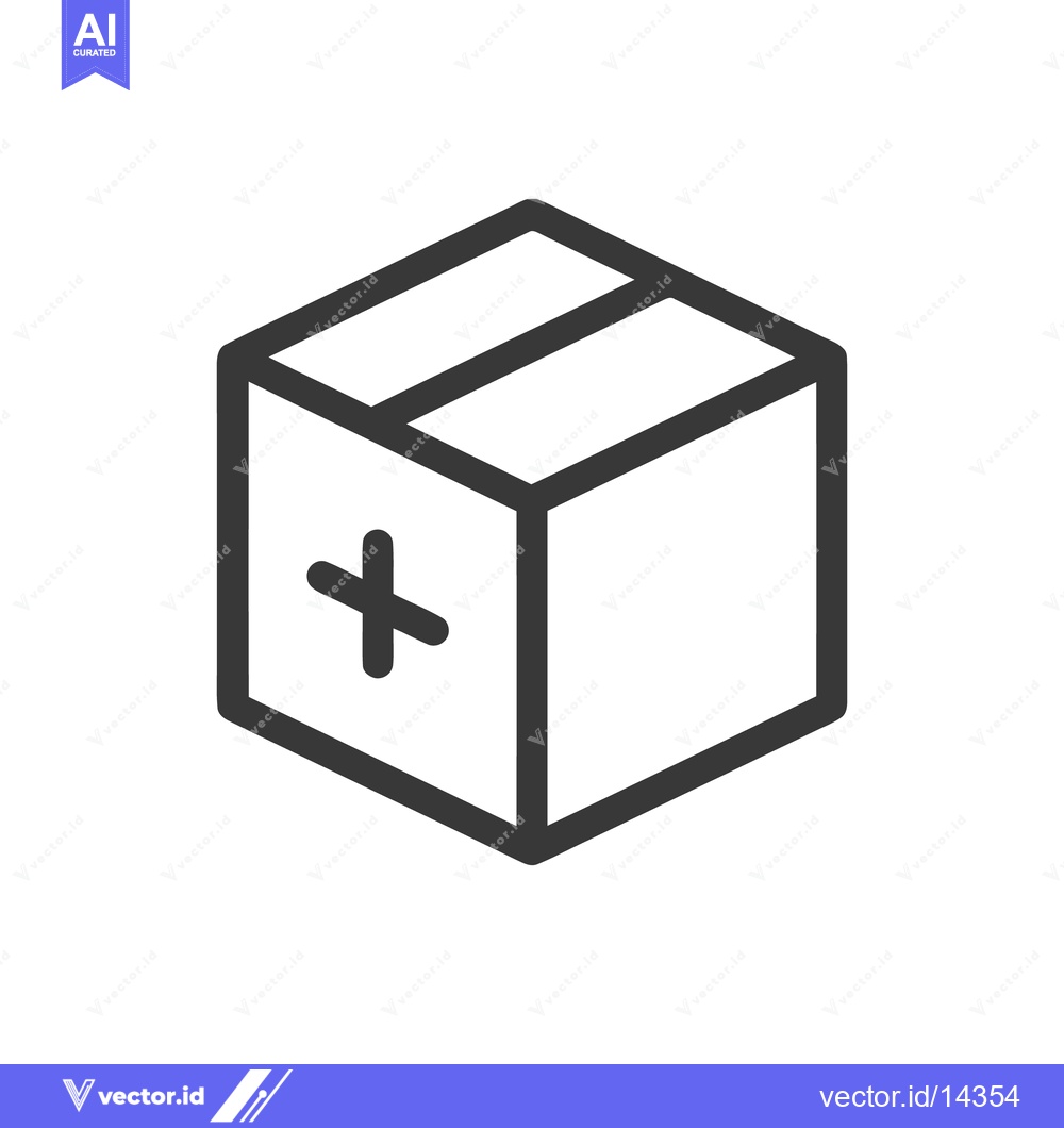 Premium Vector dari Minimalist Box Icon with Plus Sign, Dark Gray Outline on White Backgro