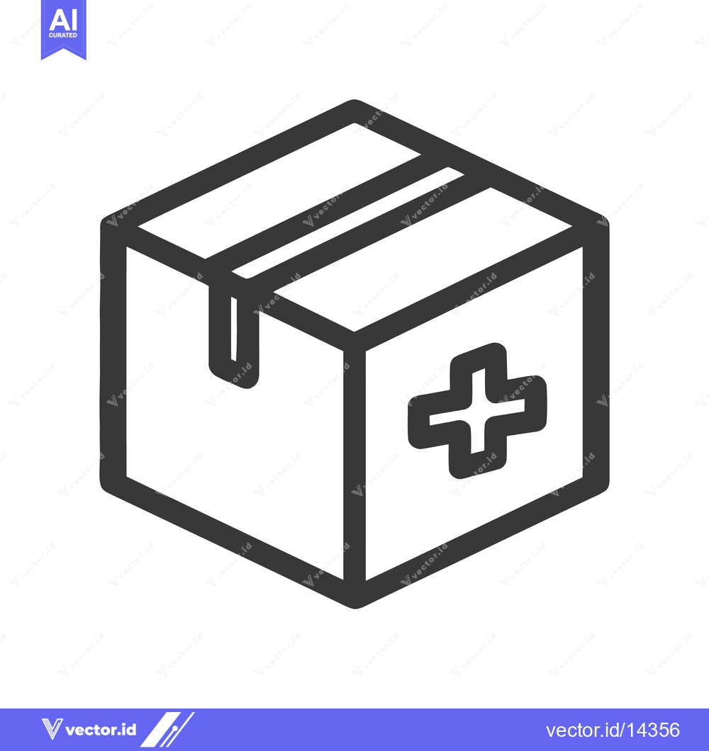 Premium Vector dari Medical Supply Box Icon: Simple Outline Design on White Background