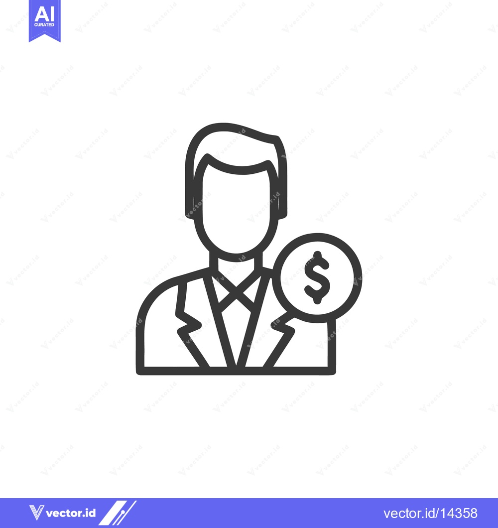 Premium Vector dari Line Art Icon: Faceless Businessman with Dollar Sign, Financial Succes